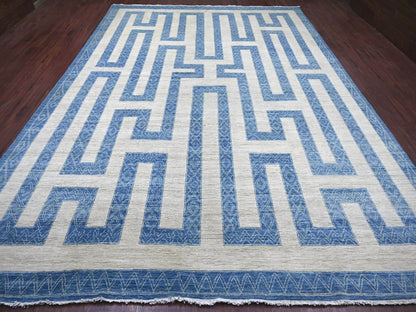 Blue 9'10" x 13'6" Oushak And Peshawar Hand knotted Wool Rug - Sku: O022810