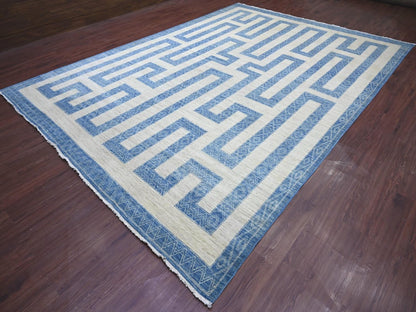Blue 9'10" x 13'6" Oushak And Peshawar Hand knotted Wool Rug - Sku: O022810