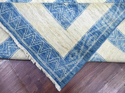 Blue 9'10" x 13'6" Oushak And Peshawar Hand knotted Wool Rug - Sku: O022810