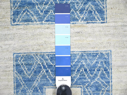 Blue 9'10" x 13'6" Oushak And Peshawar Hand knotted Wool Rug - Sku: O022810