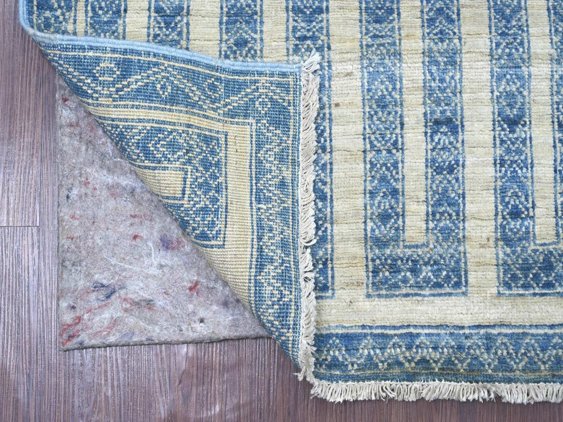 Blue 2'5" x 9'5" Oushak And Peshawar Hand knotted Wool Rug - Sku: O022811