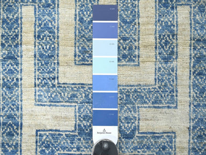 Blue 2'5" x 9'5" Oushak And Peshawar Hand knotted Wool Rug - Sku: O022811