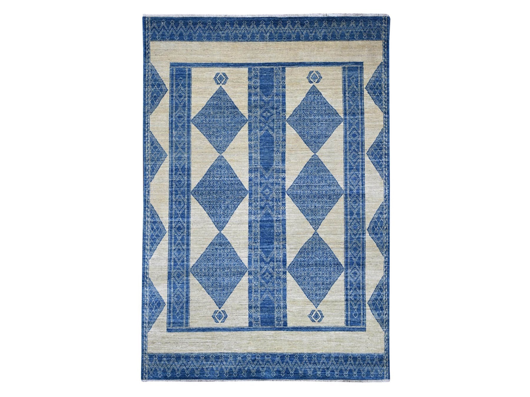 Blue 5'11" x 8'10" Oushak And Peshawar Hand knotted Wool Rug - Sku: O022815
