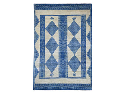 Blue 5'11" x 8'10" Oushak And Peshawar Hand knotted Wool Rug - Sku: O022815