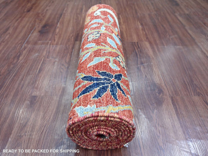 Peshawar Oushak hand-knotted wool runner in Red, 2'6" x 12' — SKU O022819 (view 4)