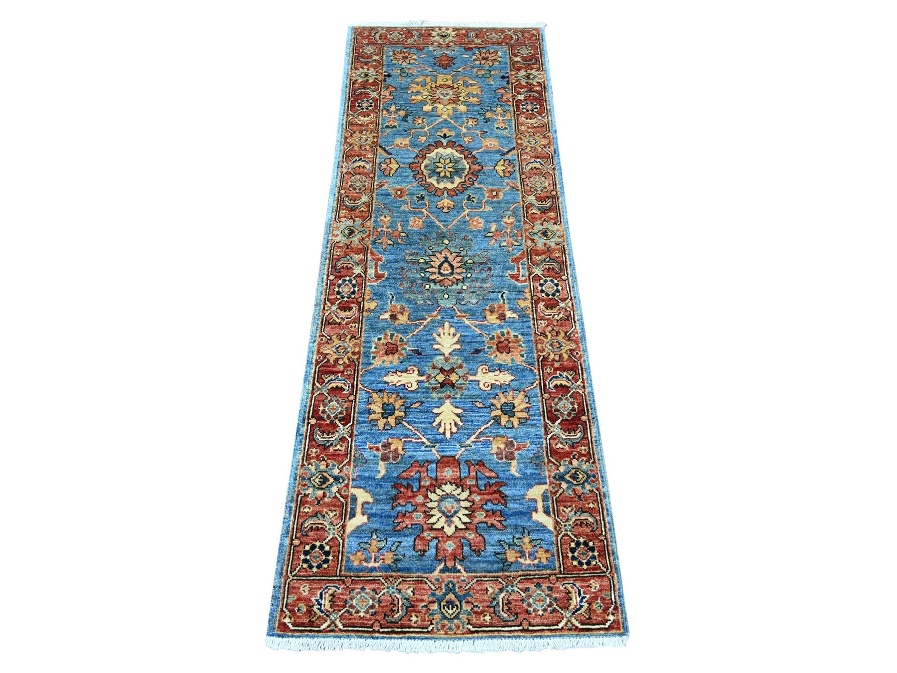 Blue 2'1" x 6'1" Tribal & Geometric Hand knotted Wool Rug - Sku: O022823