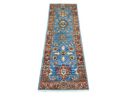 Blue 2'1" x 6'1" Tribal & Geometric Hand knotted Wool Rug - Sku: O022823