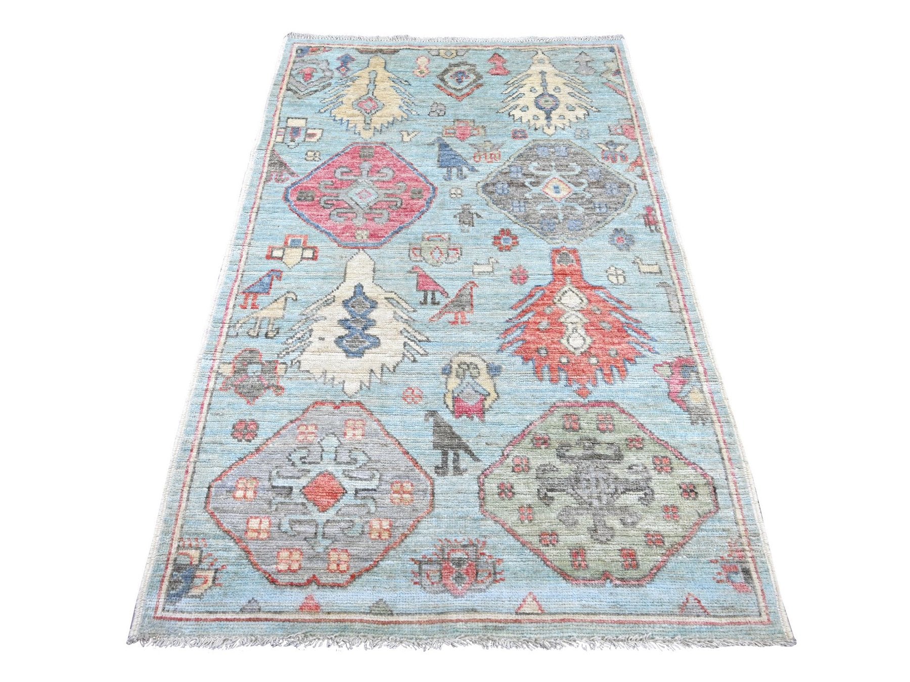 Blue 4'0" x 6'1" Tribal & Geometric Hand knotted Wool Rug - Sku: O022824