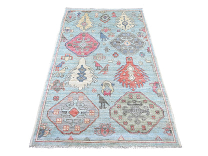Blue 4'0" x 6'1" Tribal & Geometric Hand knotted Wool Rug - Sku: O022824