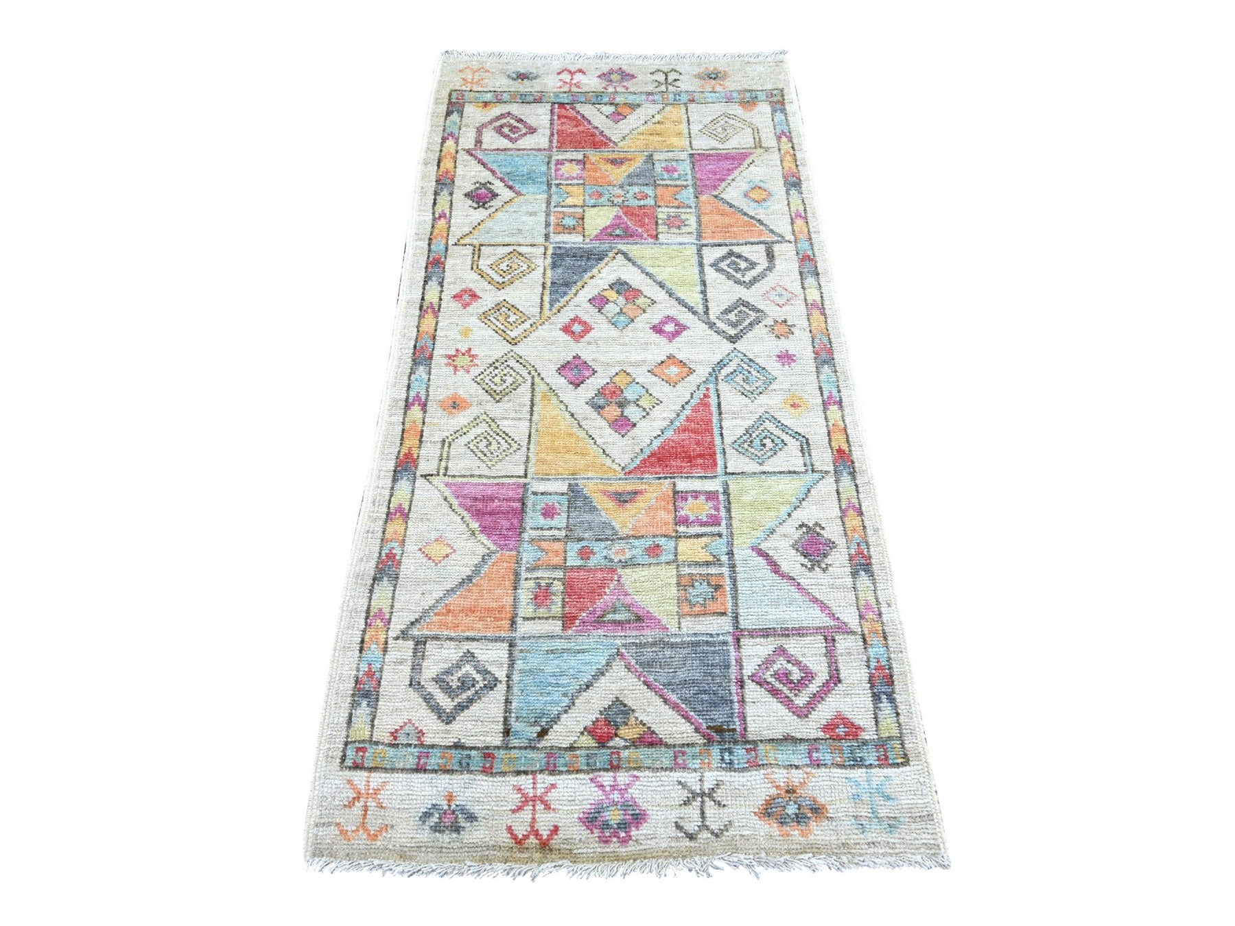 Tribal & Geometric hand-knotted wool runner in Gray, 2'10" x 5'11" — SKU O022825