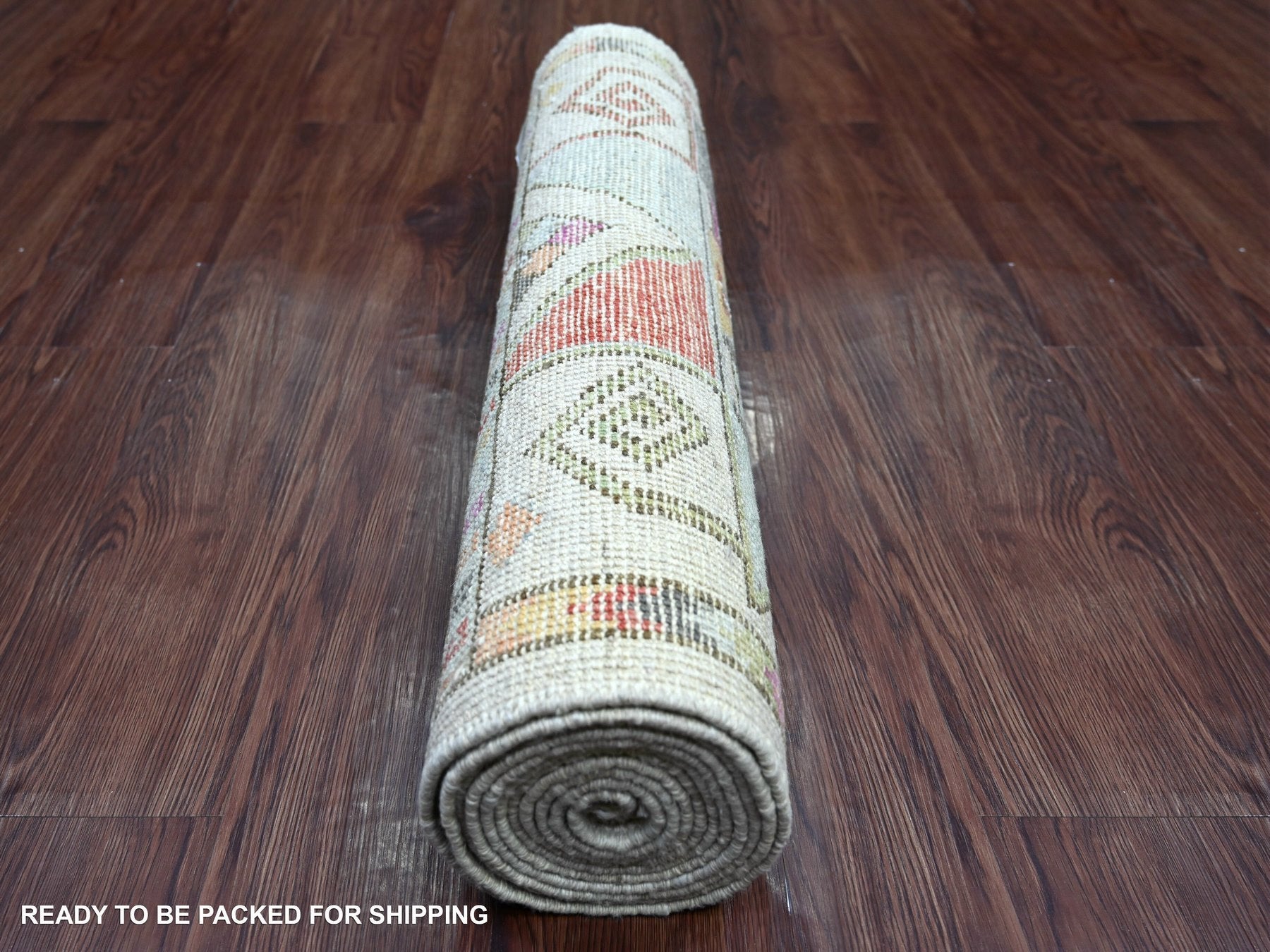 Tribal & Geometric hand-knotted wool runner in Gray, 2'8" x 11'4" — SKU O022826 (view 4)