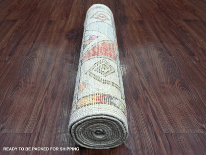 Tribal & Geometric hand-knotted wool runner in Gray, 2'8" x 11'4" — SKU O022826 (view 4)