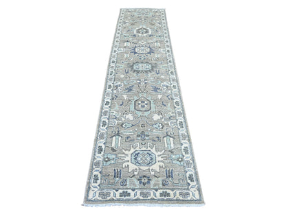 Heriz Oushak hand-knotted wool runner in Gray & Ivory, 2'7" x 10'8" — SKU O022828