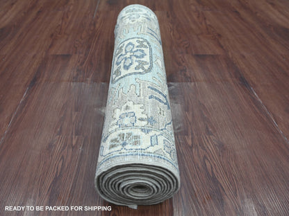 Grey 2'7" x 10'8" Oushak And Peshawar Hand knotted Wool Rug - Sku: O022828