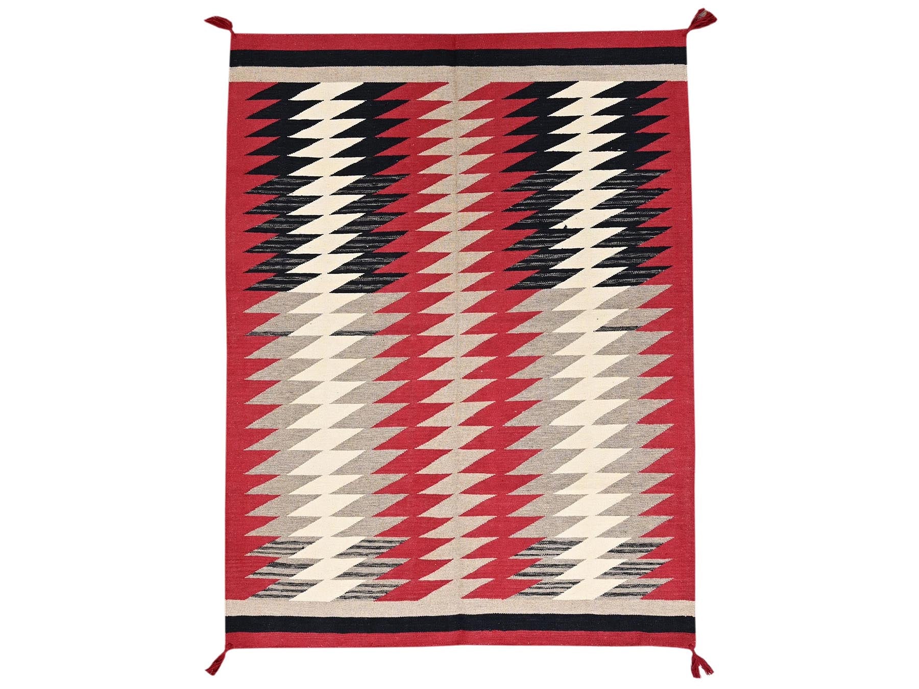 Flat-Weave hand-knotted wool rug in Red, 5'3" x 7'1" — SKU O02282