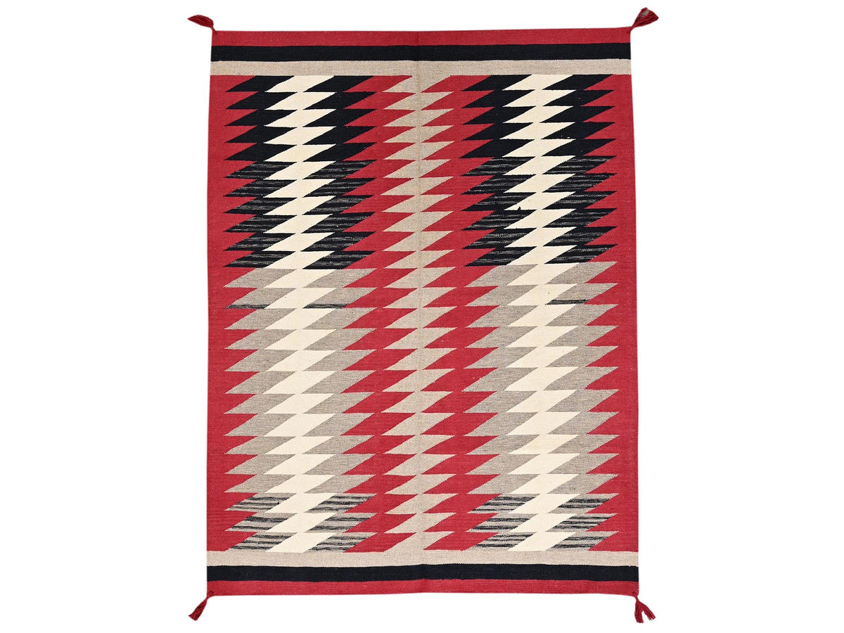 Flat-Weave hand-knotted wool rug in Red, 5'3" x 7'1" — SKU O02282