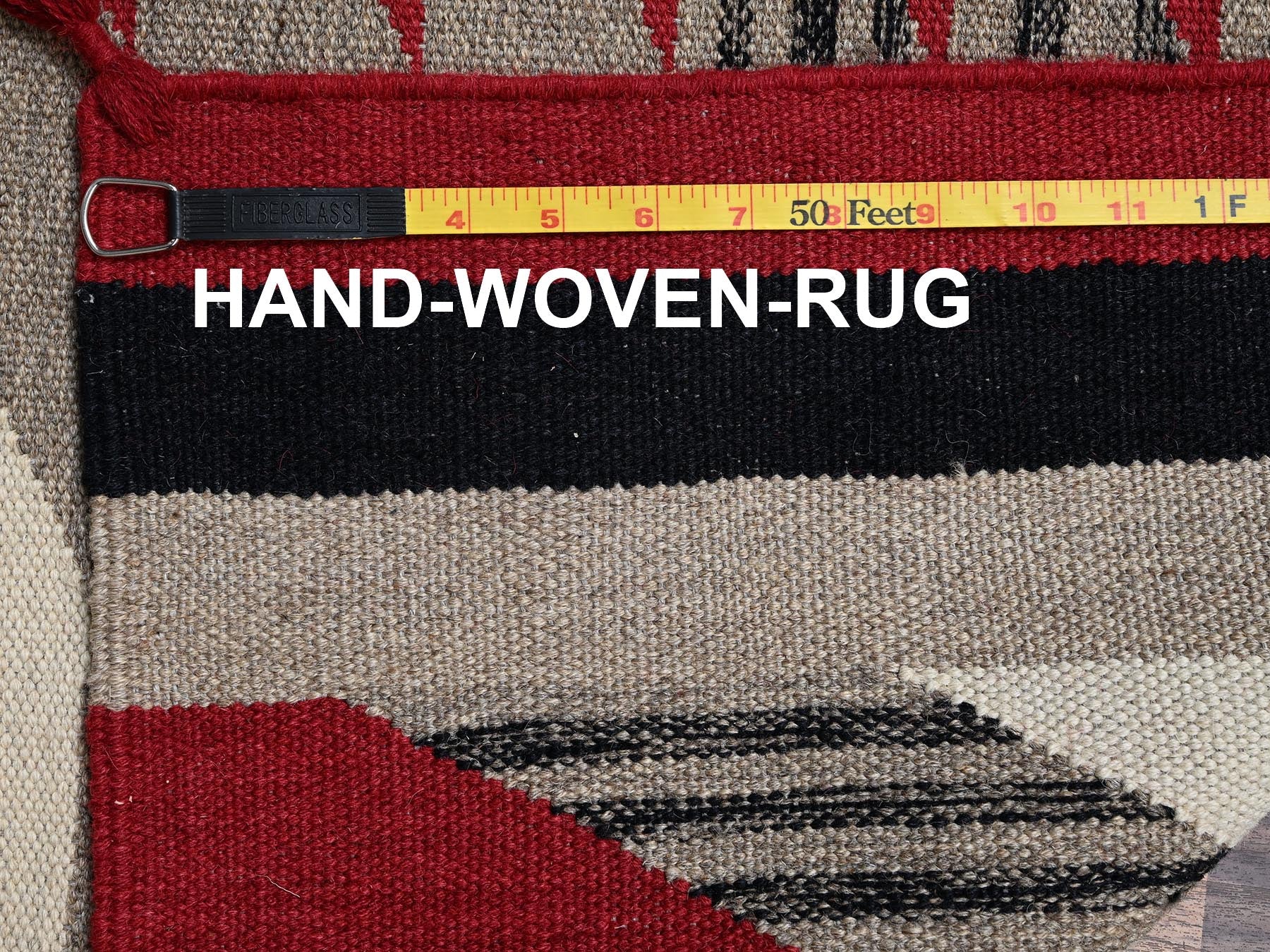Flat-Weave hand-knotted wool rug in Red, 5'3" x 7'1" — SKU O02282 (view 7)