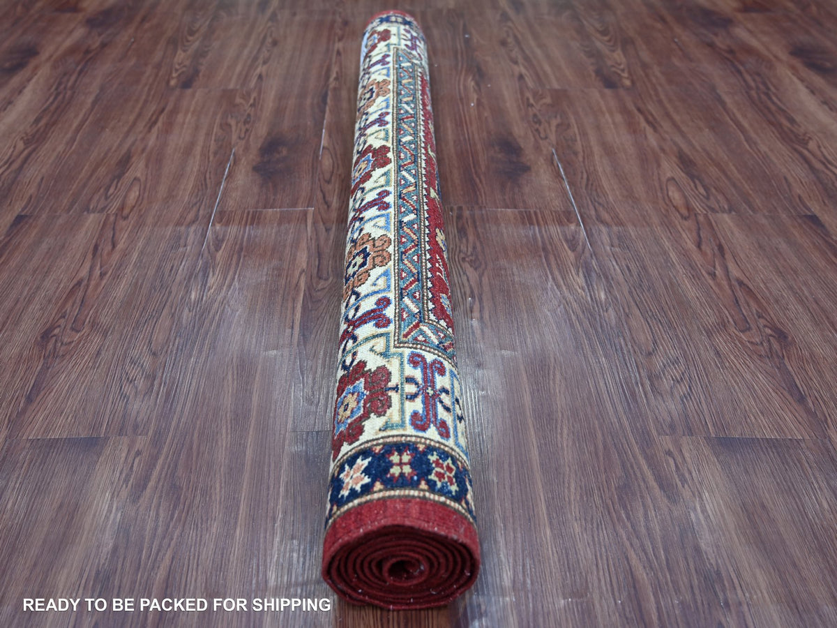 Kazak Tribal & Geometric hand-knotted wool rug in Red & Ivory, 3'11" x 6'4" — SKU O022831 (view 4)
