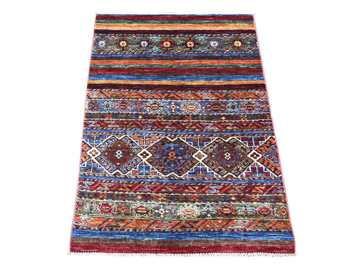 Kazak Tribal & Geometric hand-knotted wool rug in Multicolored, 2'9" x 3'8" — SKU O022832