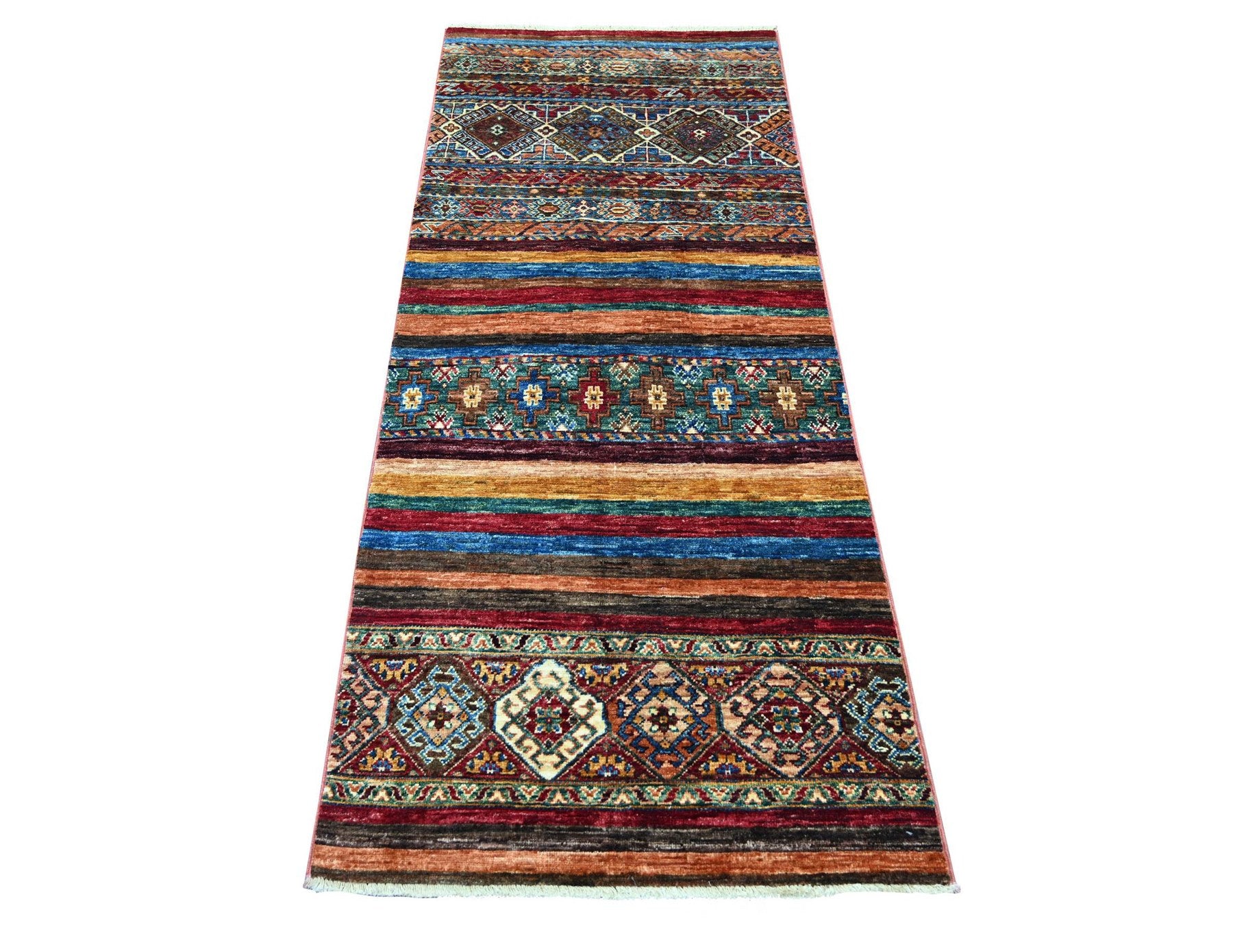 Kazak Tribal & Geometric hand-knotted wool runner in Multicolored, 2'8" x 6'2" — SKU O022834