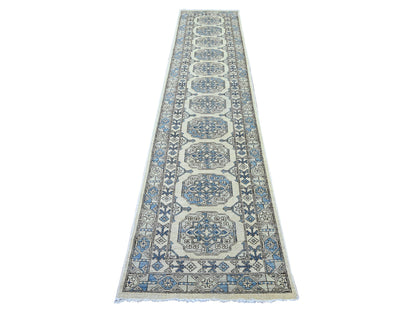 Ersari Tribal & Geometric hand-knotted wool runner in Ivory & Gray, 2'6" x 11'8" — SKU O022835