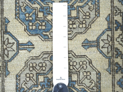Ersari Tribal & Geometric hand-knotted wool runner in Ivory & Gray, 2'6" x 11'8" — SKU O022835 (view 3)