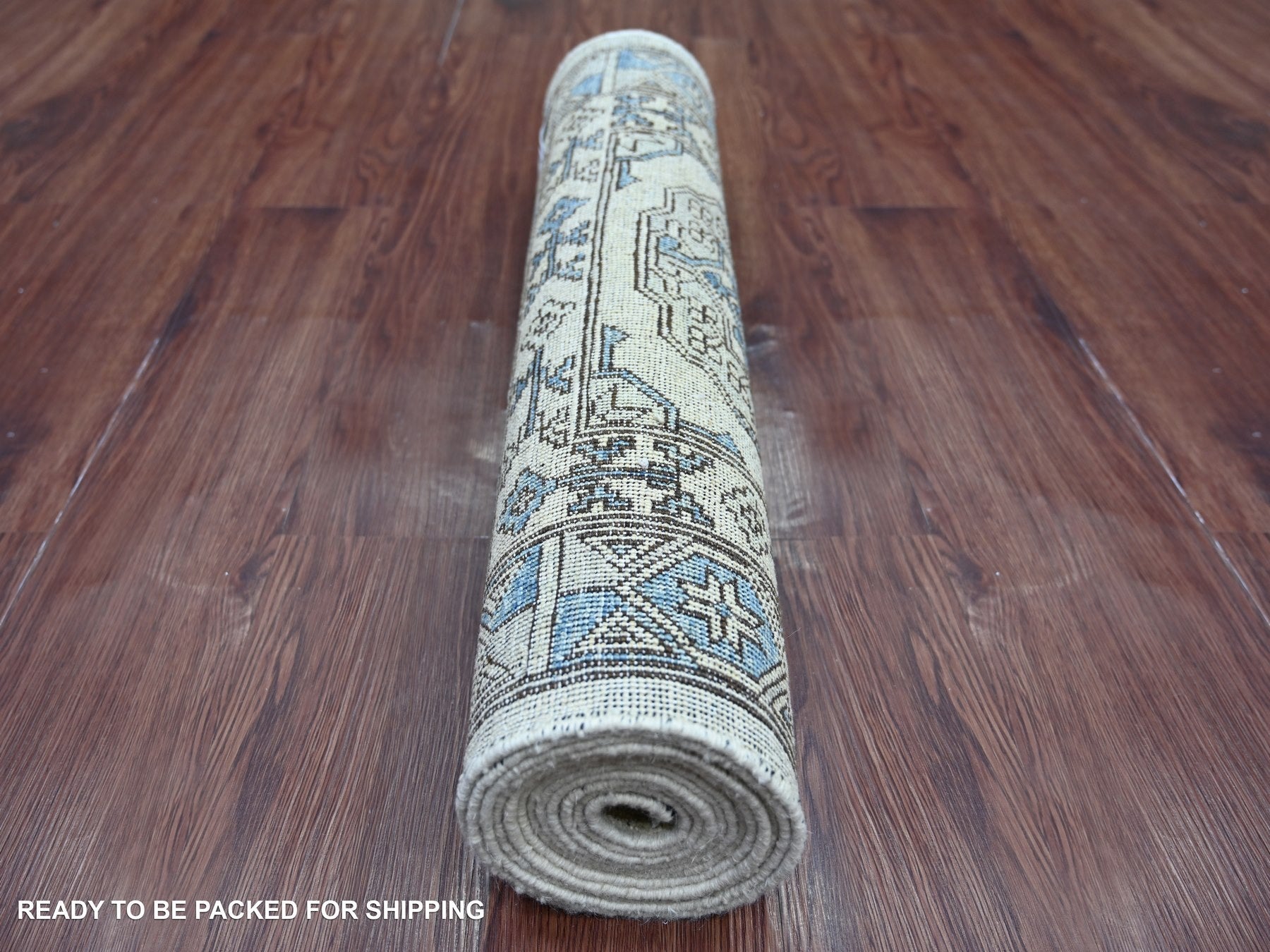 Ersari Tribal & Geometric hand-knotted wool runner in Ivory & Gray, 2'6" x 11'8" — SKU O022835 (view 4)