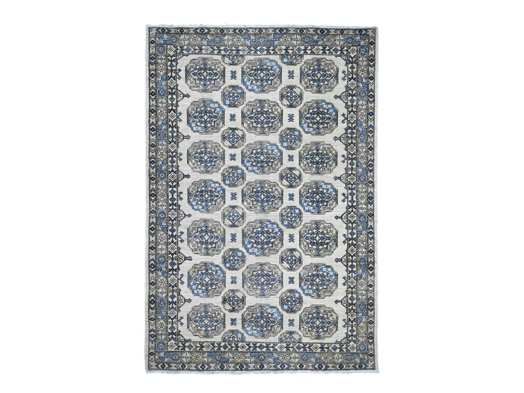 Ersari Tribal & Geometric hand-knotted wool rug in Ivory & Gray, 5'11" x 8'9" — SKU O022837