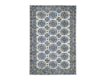 Ersari Tribal & Geometric hand-knotted wool rug in Ivory & Gray, 5'11" x 8'9" — SKU O022837