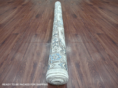 Ersari Tribal & Geometric hand-knotted wool rug in Ivory & Gray, 5'11" x 8'9" — SKU O022837 (view 4)