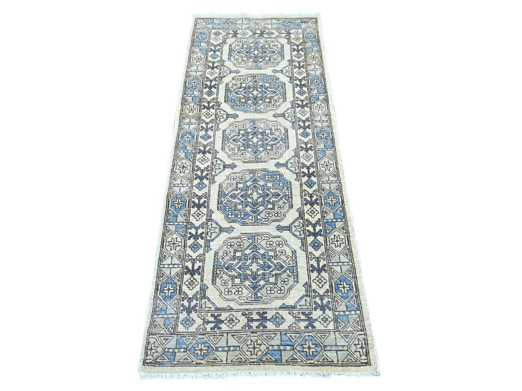 Ersari Tribal & Geometric hand-knotted wool runner in Ivory & Gray, 2'5" x 6'1" — SKU O022838