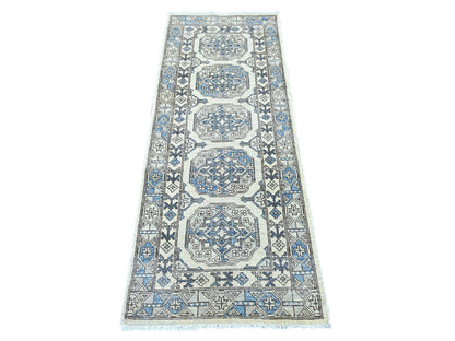 Ersari Tribal & Geometric hand-knotted wool runner in Ivory & Gray, 2'5" x 6'1" — SKU O022838