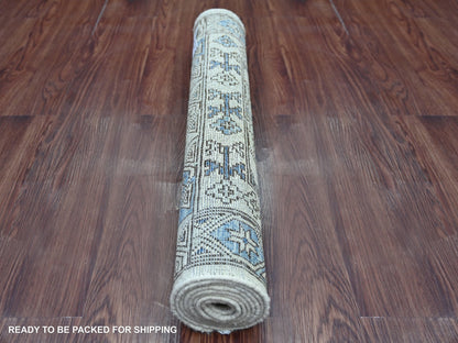 Ersari Tribal & Geometric hand-knotted wool runner in Ivory & Gray, 2'5" x 6'1" — SKU O022838 (view 4)