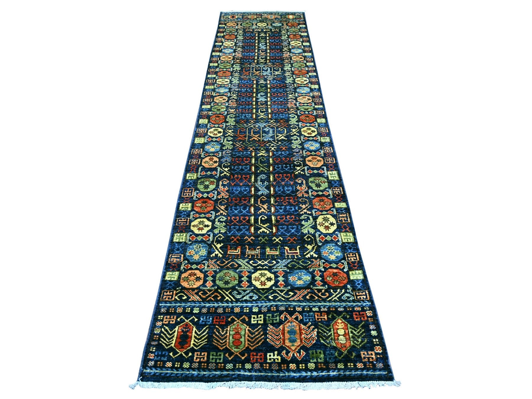 Blue 2'9" x 11'9" Tribal & Geometric Hand knotted Wool Rug - Sku: O022839