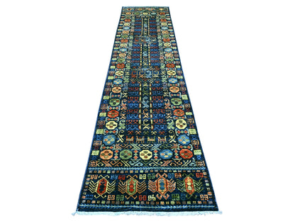 Blue 2'9" x 11'9" Tribal & Geometric Hand knotted Wool Rug - Sku: O022839
