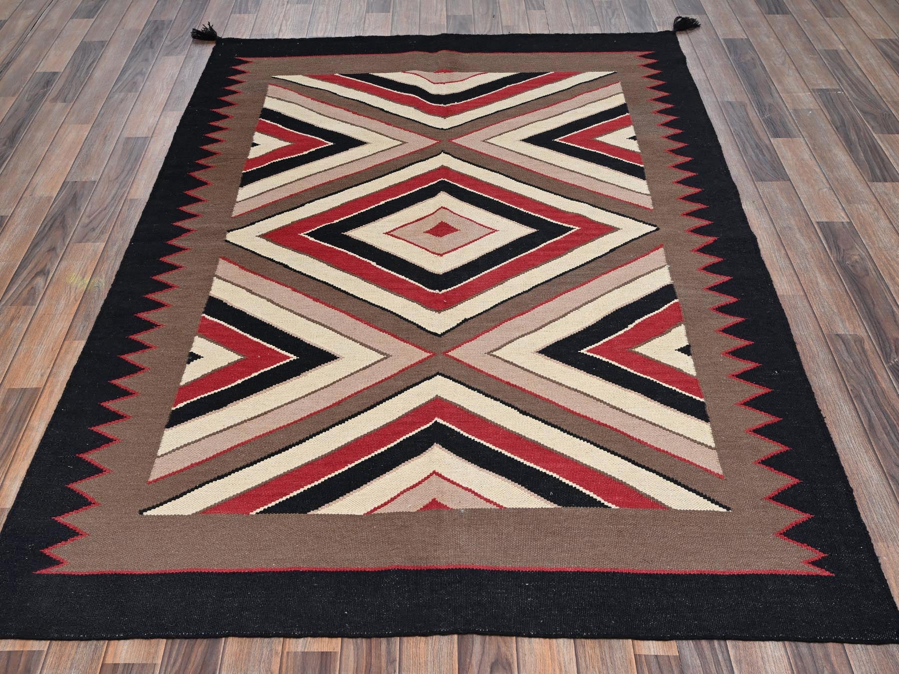 Brown 5'2" x 7'0" Flat Weave Hand woven Wool Rug - Sku: O02283