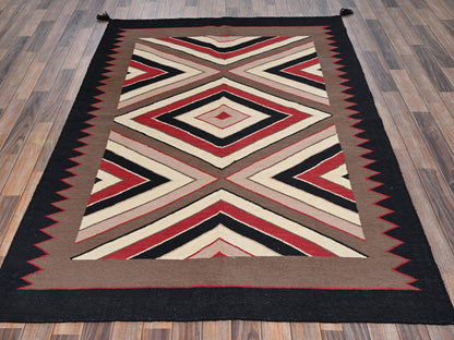 Brown 5'2" x 7'0" Flat Weave Hand woven Wool Rug - Sku: O02283