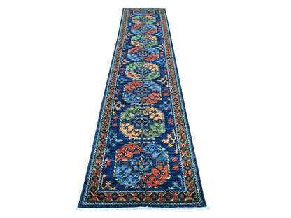 Blue 2'7" x 11'11" Tribal & Geometric Hand knotted Wool Rug - Sku: O022840