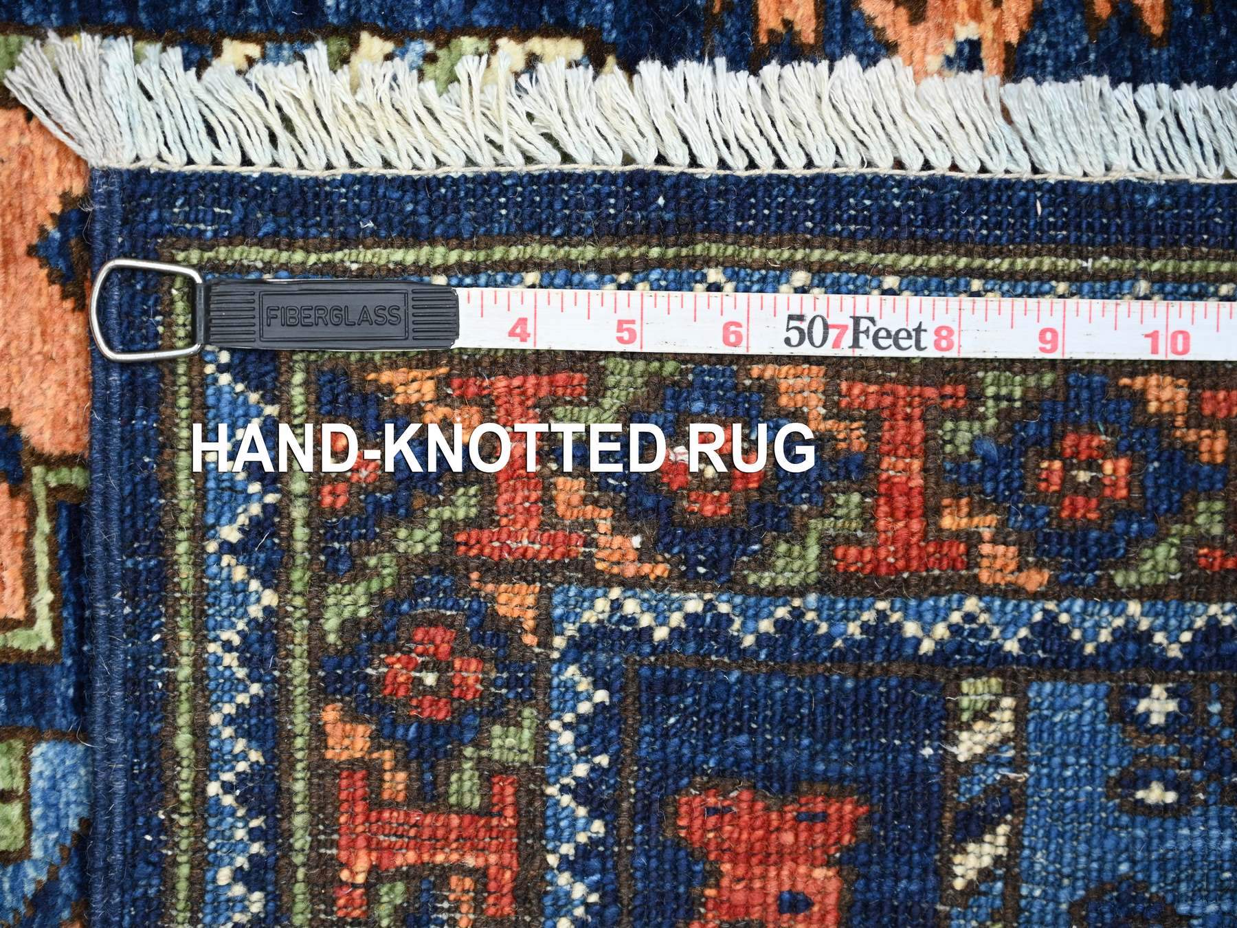 Ersari Tribal & Geometric hand-knotted wool runner in Blue & Rust, 2'7" x 11'11" — SKU O022840 (view 6)