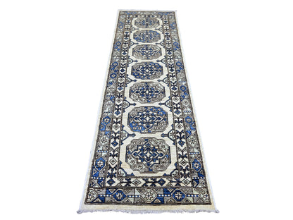 Ersari Tribal & Geometric hand-knotted wool runner in Ivory & Gray, 2'7" x 8'3" — SKU O022842