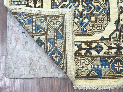 Ersari Tribal & Geometric hand-knotted wool runner in Ivory & Gray, 2'7" x 8'3" — SKU O022842 (view 2)