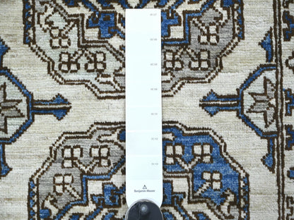 Ersari Tribal & Geometric hand-knotted wool runner in Ivory & Gray, 2'7" x 8'3" — SKU O022842 (view 3)