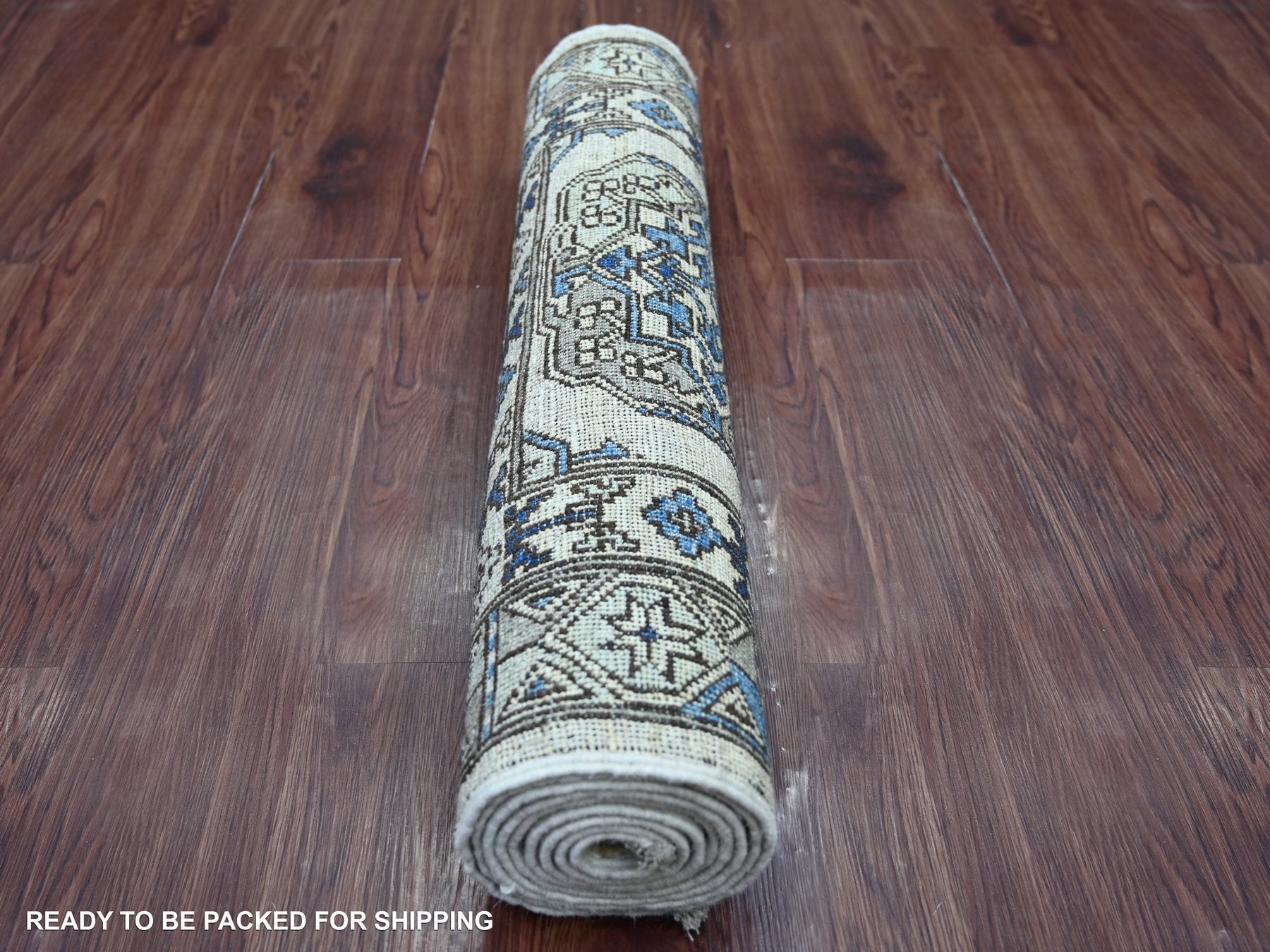 Ersari Tribal & Geometric hand-knotted wool runner in Ivory & Gray, 2'7" x 8'3" — SKU O022842 (view 4)