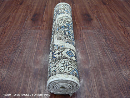 Ersari Tribal & Geometric hand-knotted wool runner in Ivory & Gray, 2'7" x 8'3" — SKU O022842 (view 4)