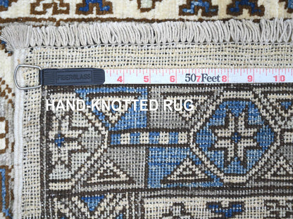 Ersari Tribal & Geometric hand-knotted wool runner in Ivory & Gray, 2'7" x 8'3" — SKU O022842 (view 6)