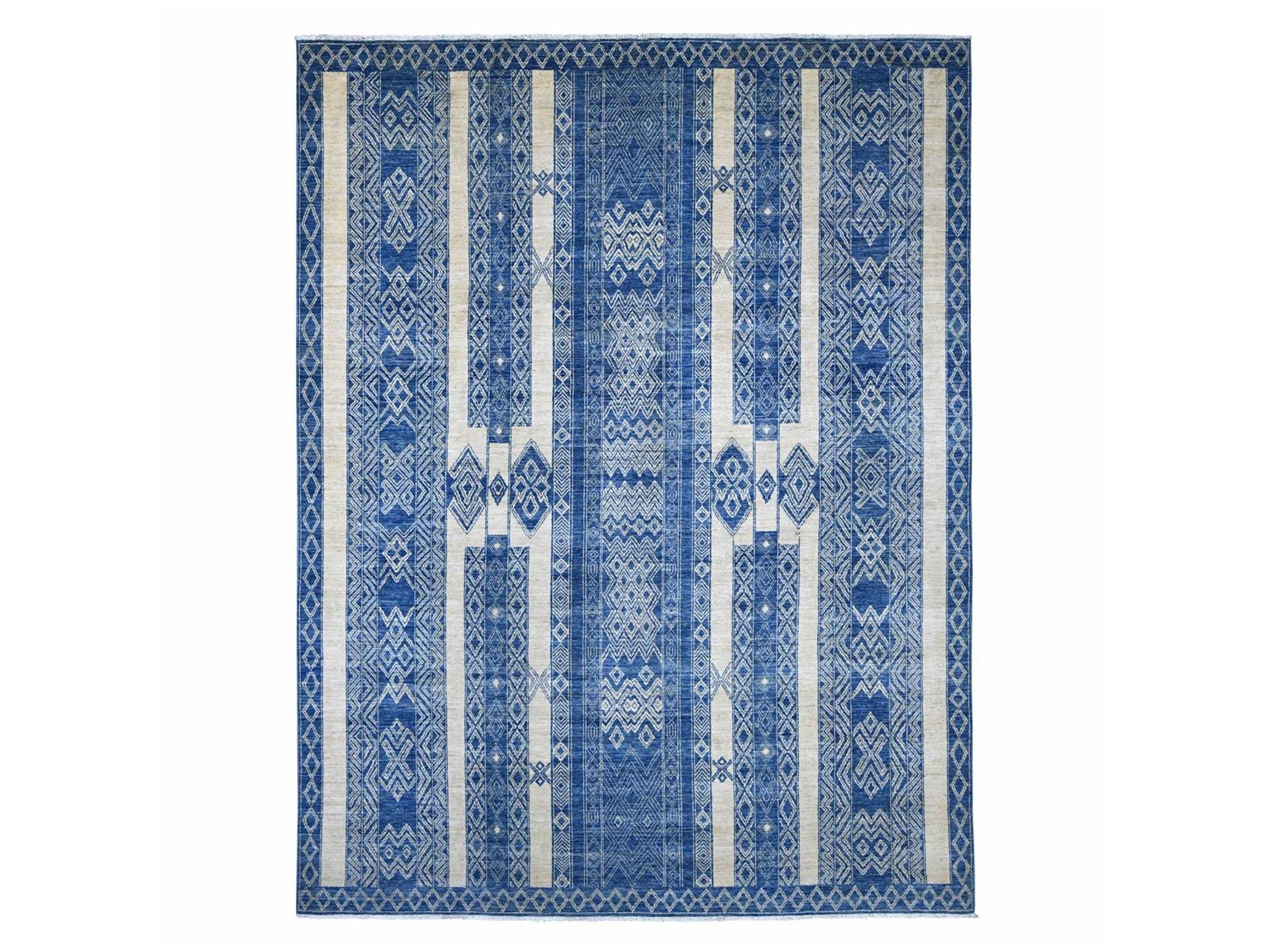 Tribal & Geometric hand-knotted wool rug in Blue, 8'9" x 11'6" — SKU O022844
