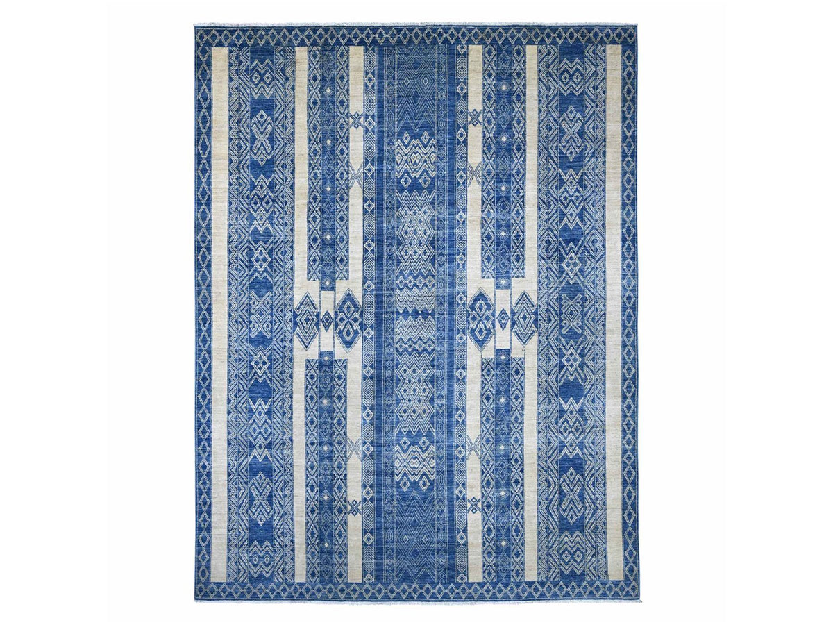 Tribal & Geometric hand-knotted wool rug in Blue, 8'9" x 11'6" — SKU O022844