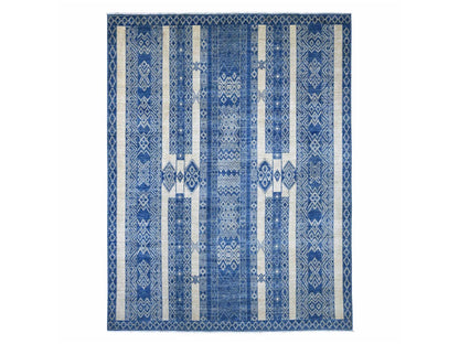 Tribal & Geometric hand-knotted wool rug in Blue, 8'9" x 11'6" — SKU O022844