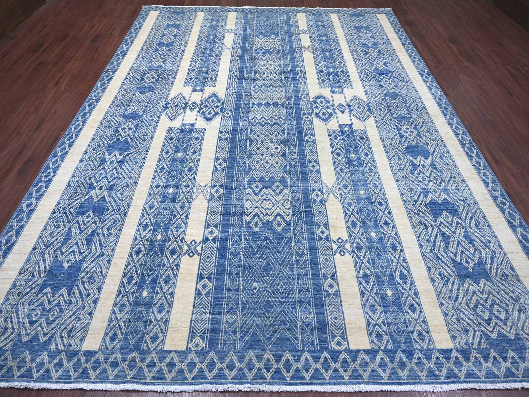Blue 8'9" x 11'6" Tribal & Geometric Hand knotted Wool Rug - Sku: O022844