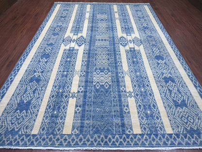 Blue 8'9" x 11'6" Tribal & Geometric Hand knotted Wool Rug - Sku: O022844